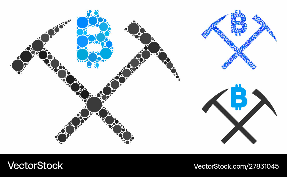 Bitcoin mining hammers mosaic icon spheric Bitcoin mining hammers mosaic icon spheric vector image