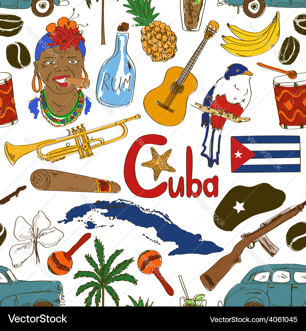 Cuban Sketch Pattern - Tropical Vibes vector image