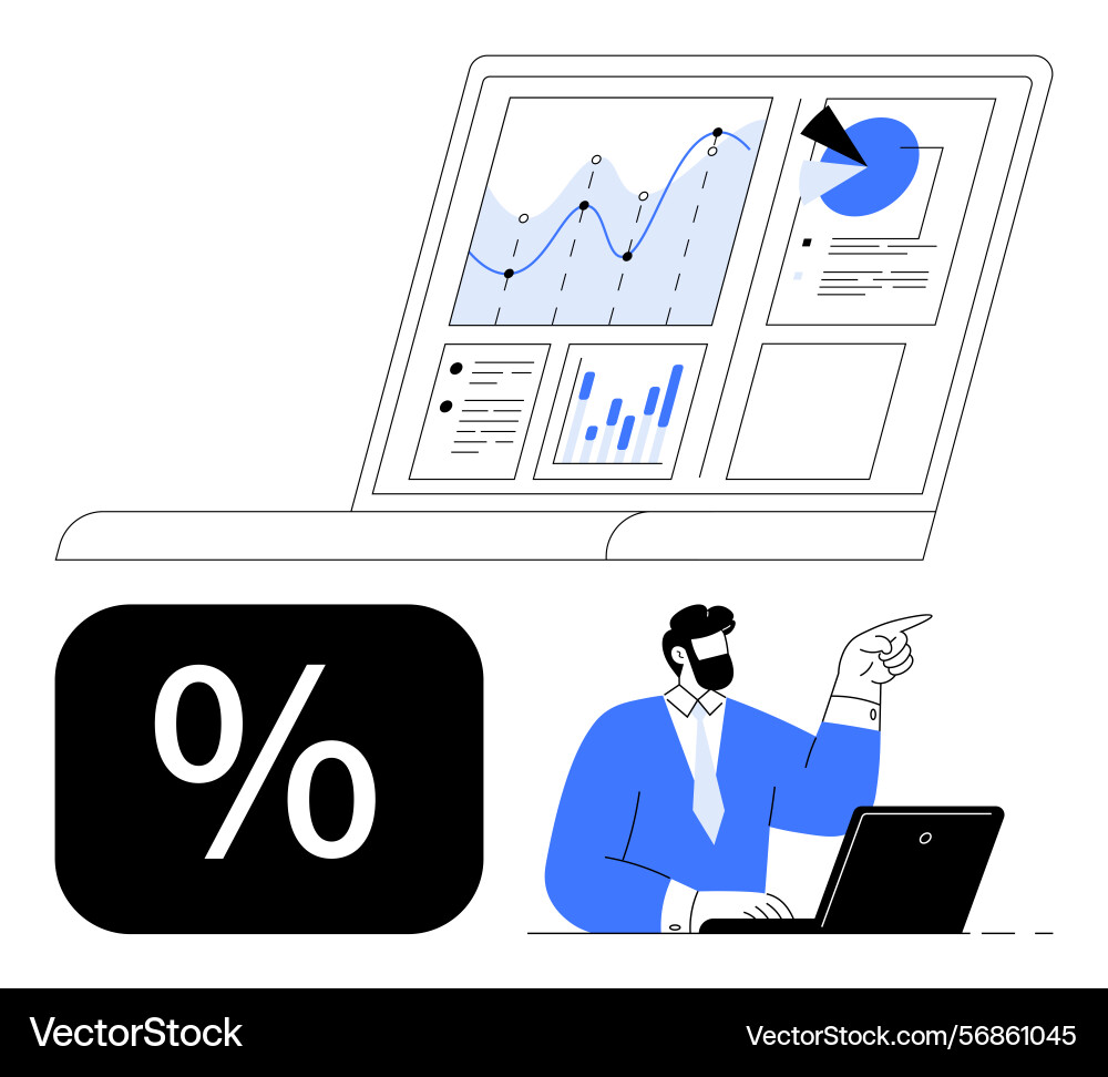 Data analyst reviewing performance metrics Data analyst reviewing performance metrics vector image