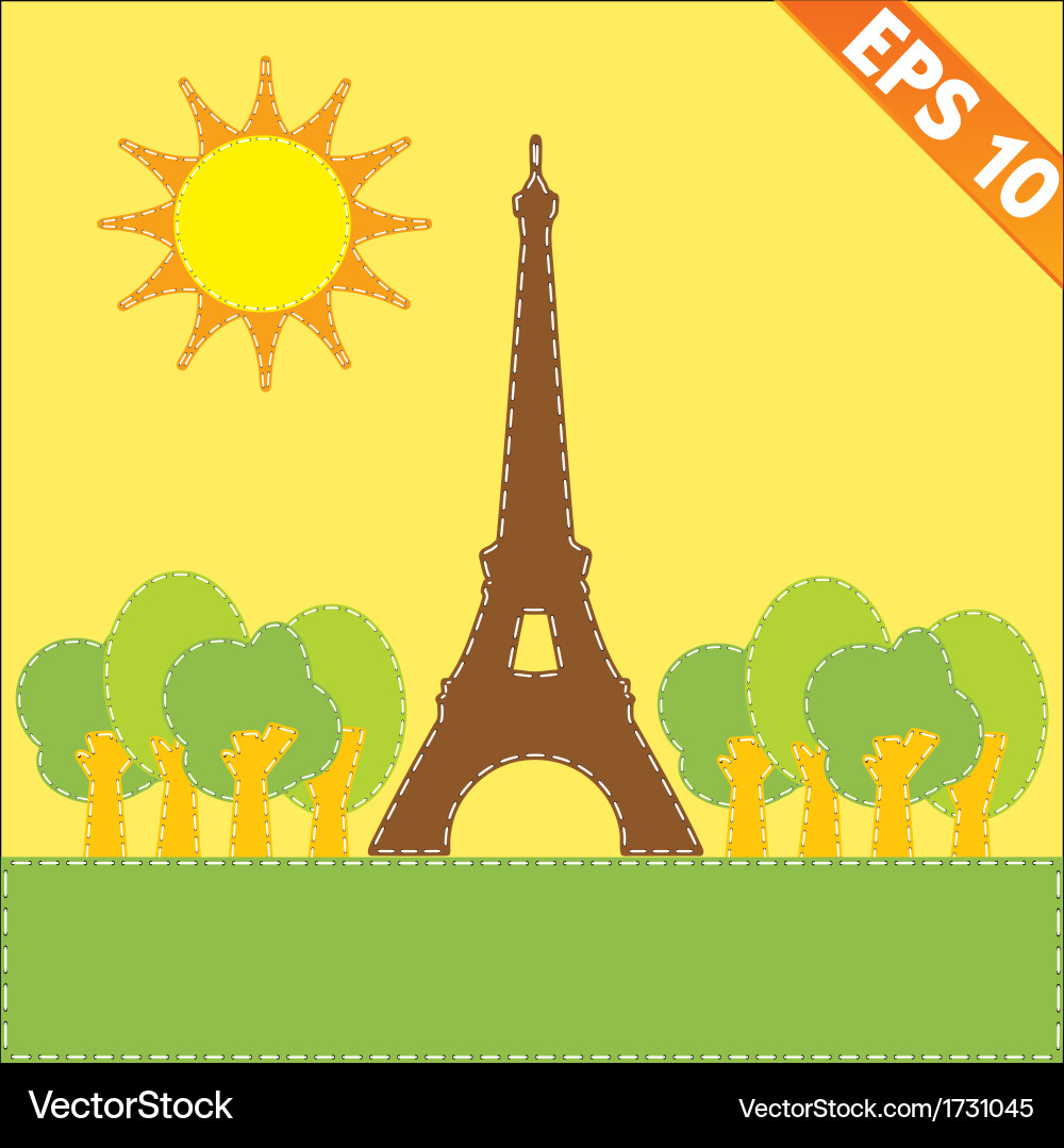 Eiffel tower with stitch style background vector image