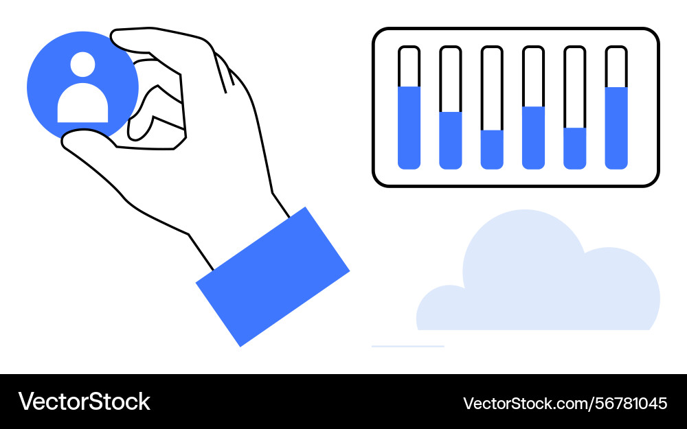 Hand selecting user icon with data chart and cloud vector image