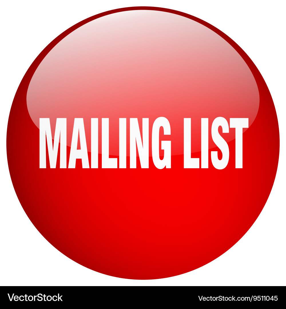 Mailing list red round gel isolated push button vector image