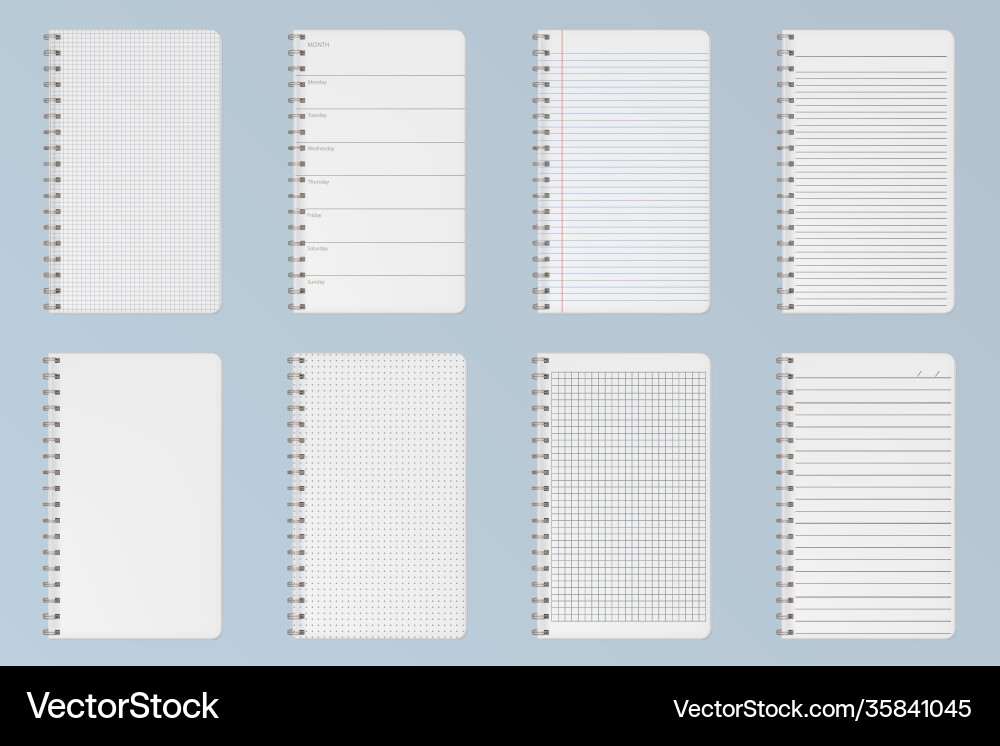 Notebooks sheets lined checkered and dots pages Notebooks sheets lined checkered and dots pages vector image