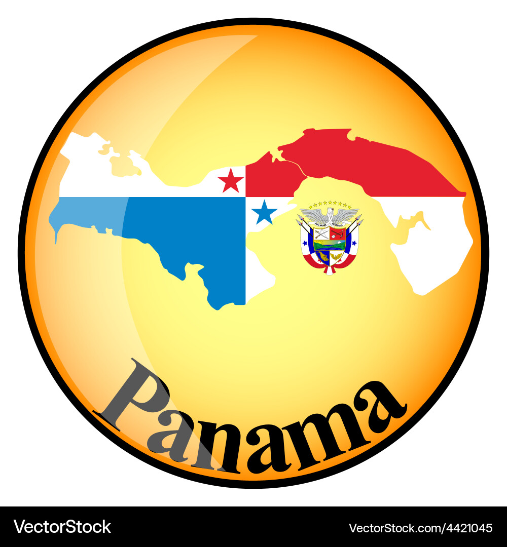Orange button with the image maps of panama Vector Image