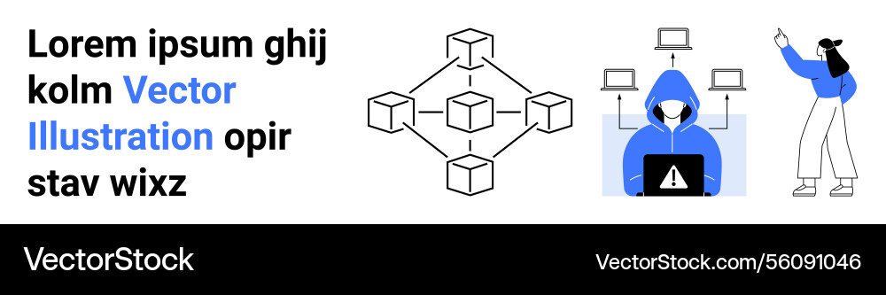 Blockchain network concept with hacker and woman Vector Image