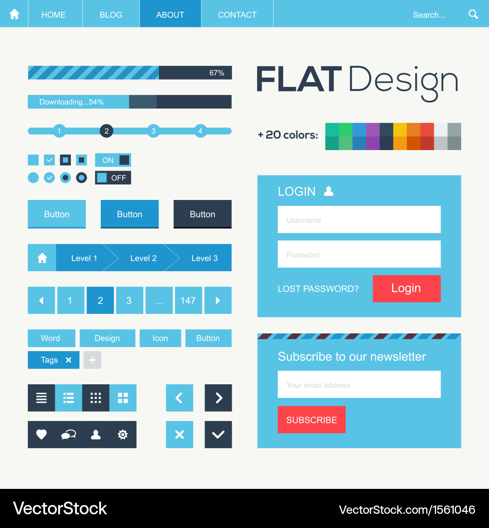 Flaches Web UI Elemente & Tasten vektorbild