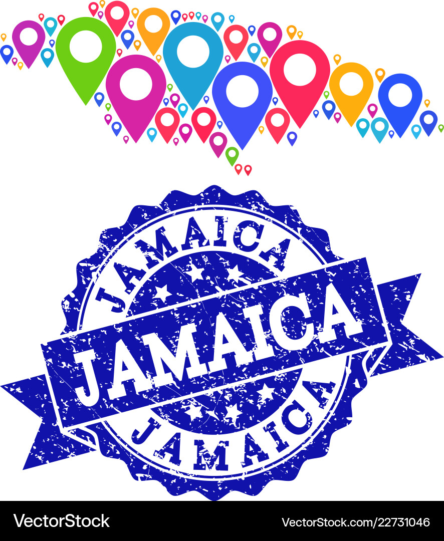 Jamaica Map Collage with Pointers Vector Image