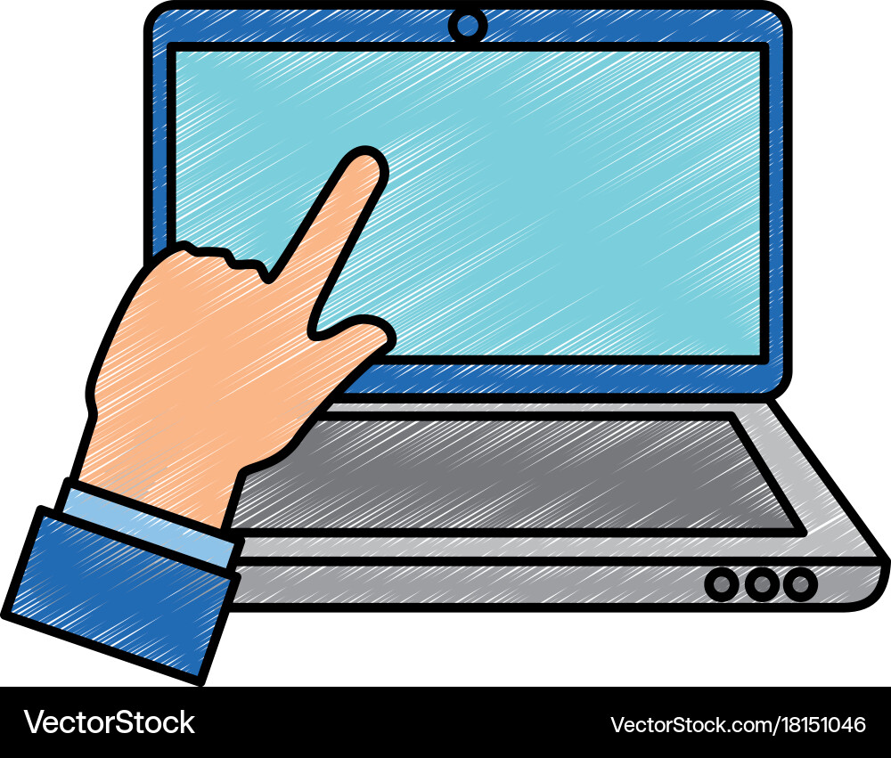 Laptop computer with hand user touching vector image