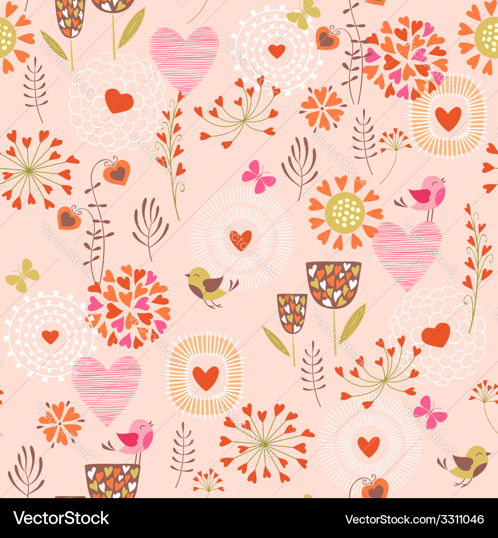 Pink Floral Hearts Pattern vector image