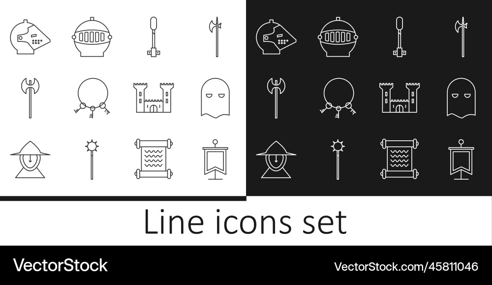 Set line medieval flag executioner mask torch Vector Image