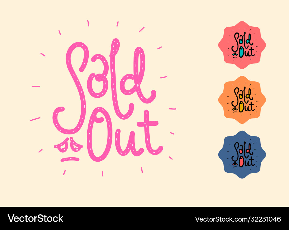 Sold out red pink doodle hand-drawn cartoon stamp Sold out red pink doodle hand-drawn cartoon stamp vector image