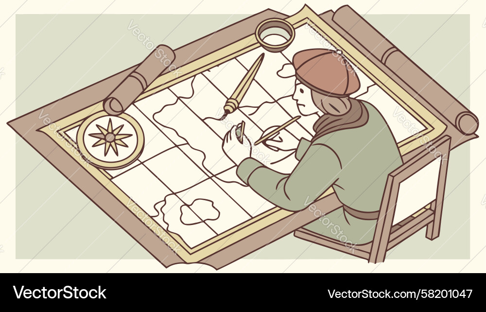 Cartographer Creating Map Vector Image