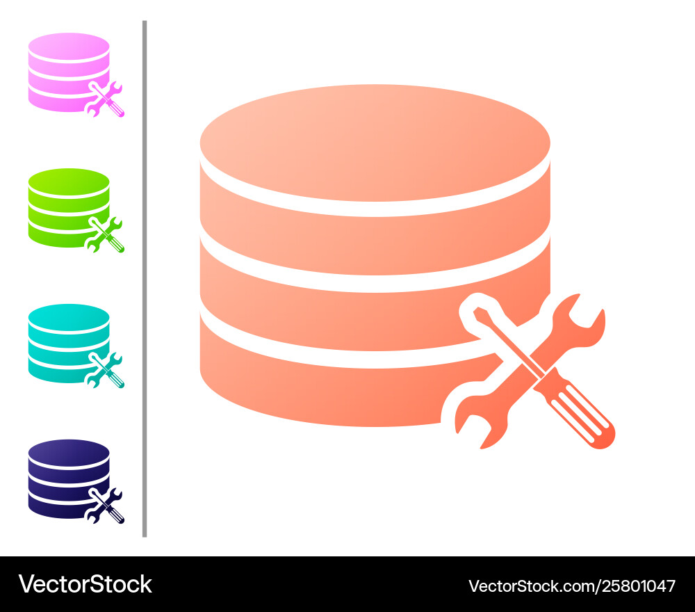 Coral database server with screwdriver and wrench Vector Image