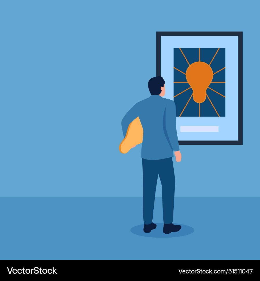 Man carrying a lamp in front of painting whose Man carrying a lamp in front of painting whose vector image