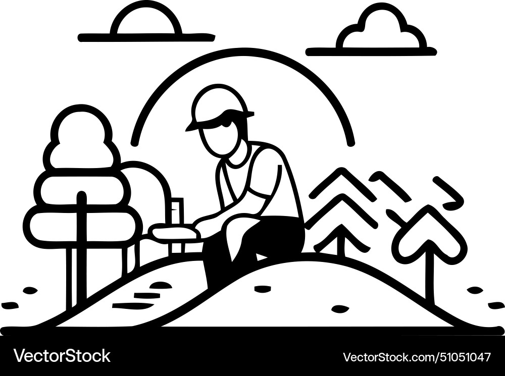 Man working in the park flat linear design Vector Image