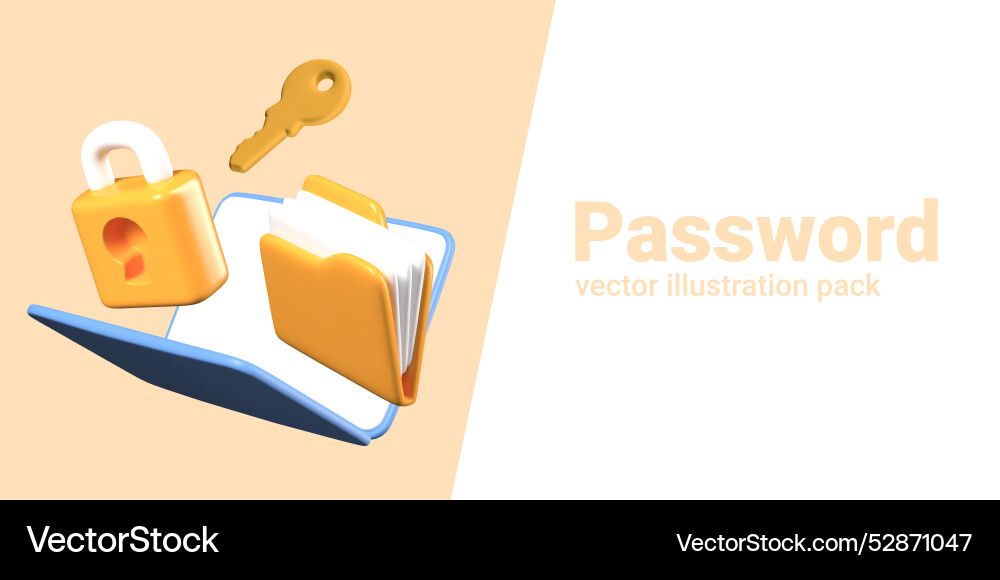 Password access concept realistic laptop folder Password access concept realistic laptop folder vector image