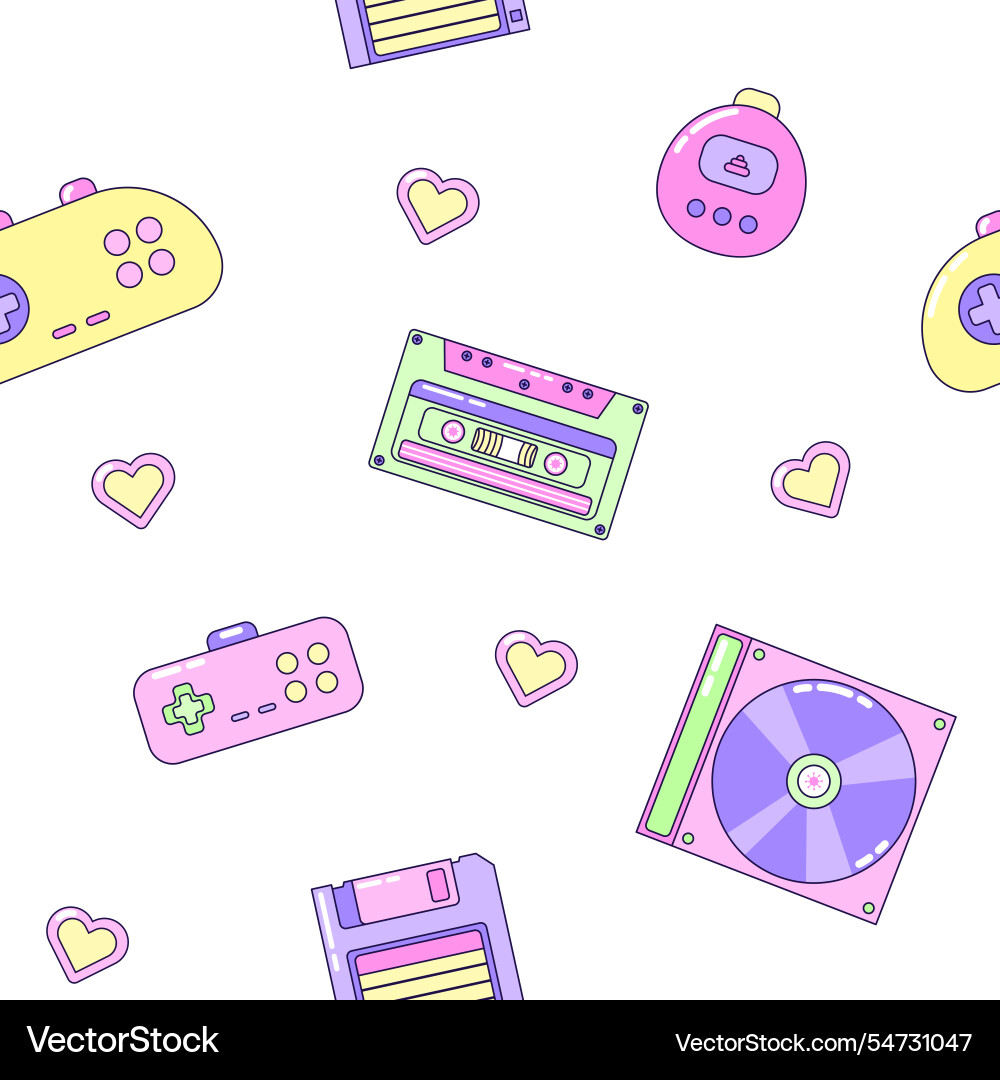 Seamless pattern with audio cassette and gamepad Seamless pattern with audio cassette and gamepad vector image