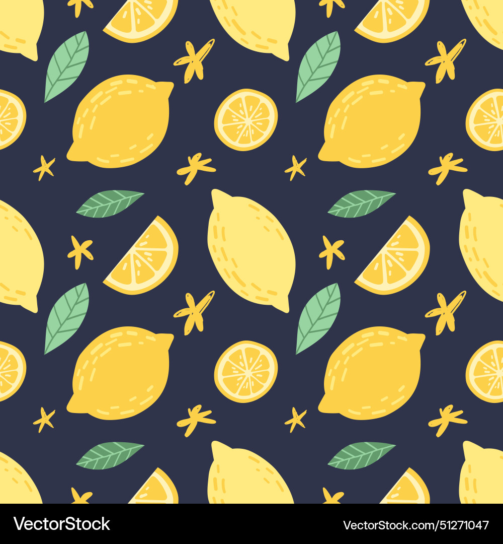 Seamless pattern with hand drawn lemons and slices Seamless pattern with hand drawn lemons and slices Vector Image