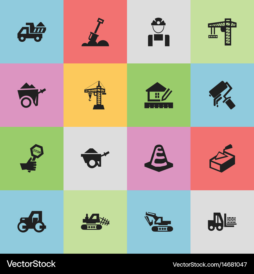 Set of 16 editable building icons includes Vector Image