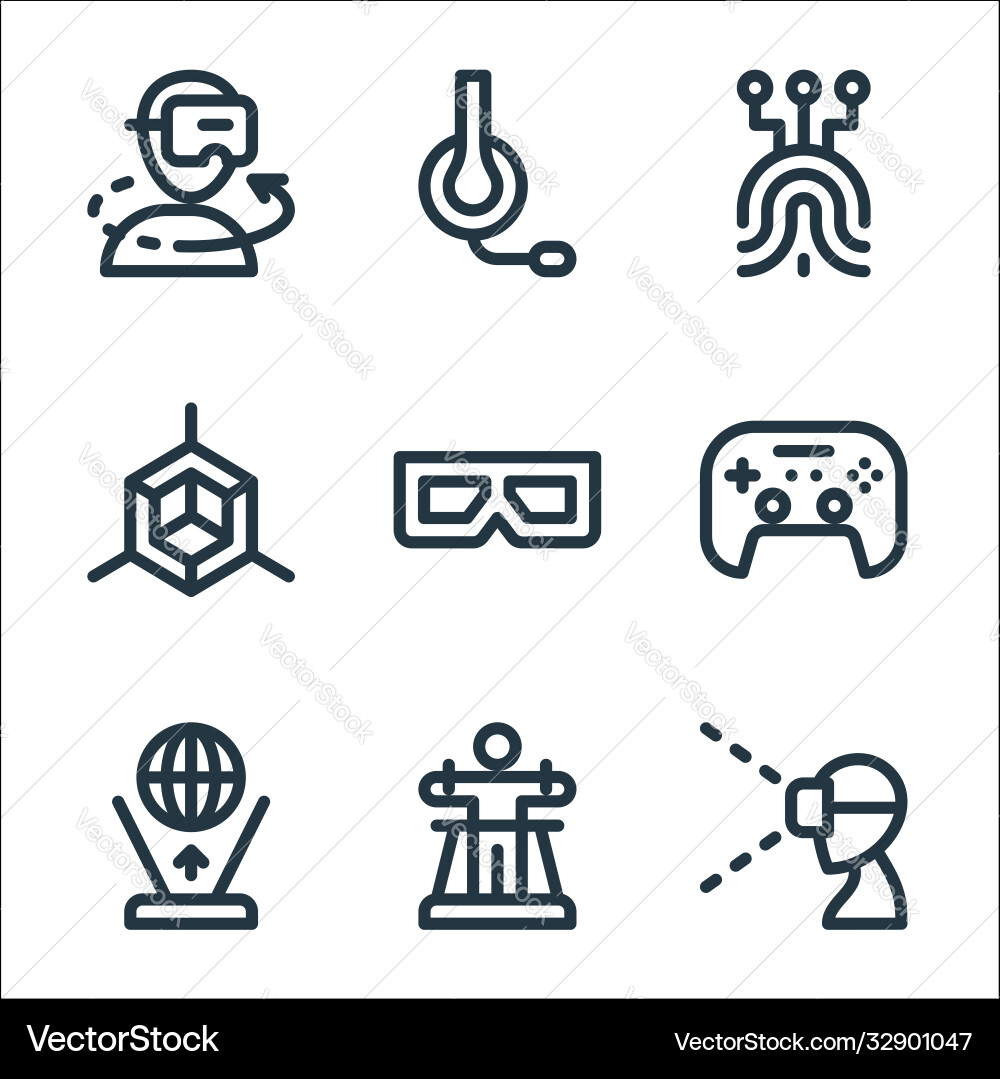 Virtual reality line icons linear set quality Virtual reality line icons linear set quality vector image