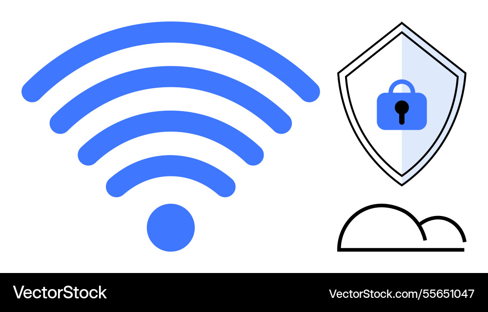 Wireless connection with security shield and cloud Wireless connection with security shield and cloud Vector Image