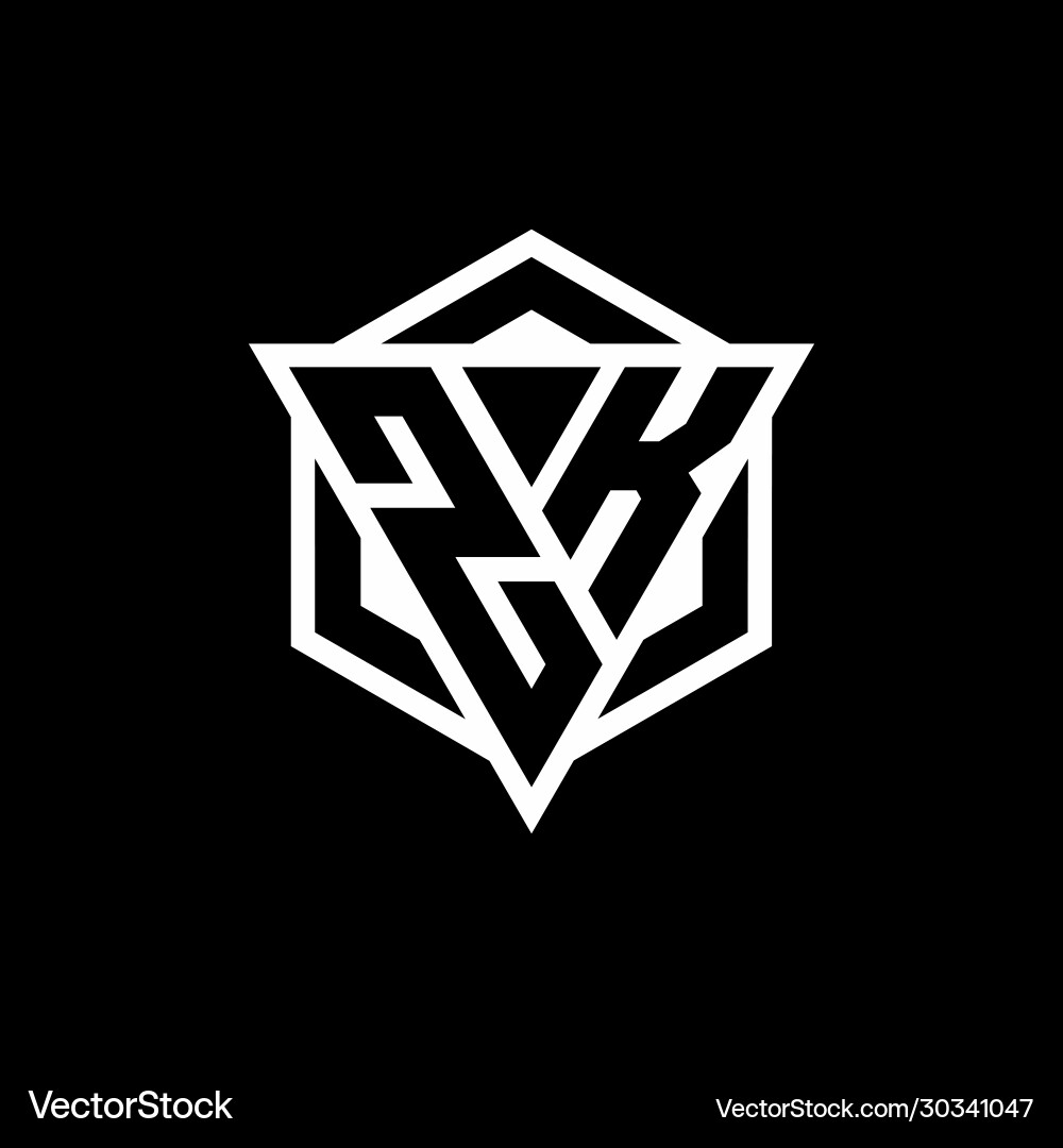 Zk logo monogram with triangle and hexagon shape vector image