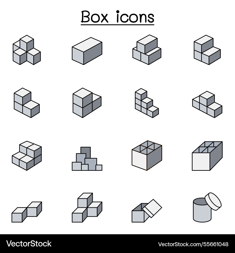 Box icon set in color line style Vector Image