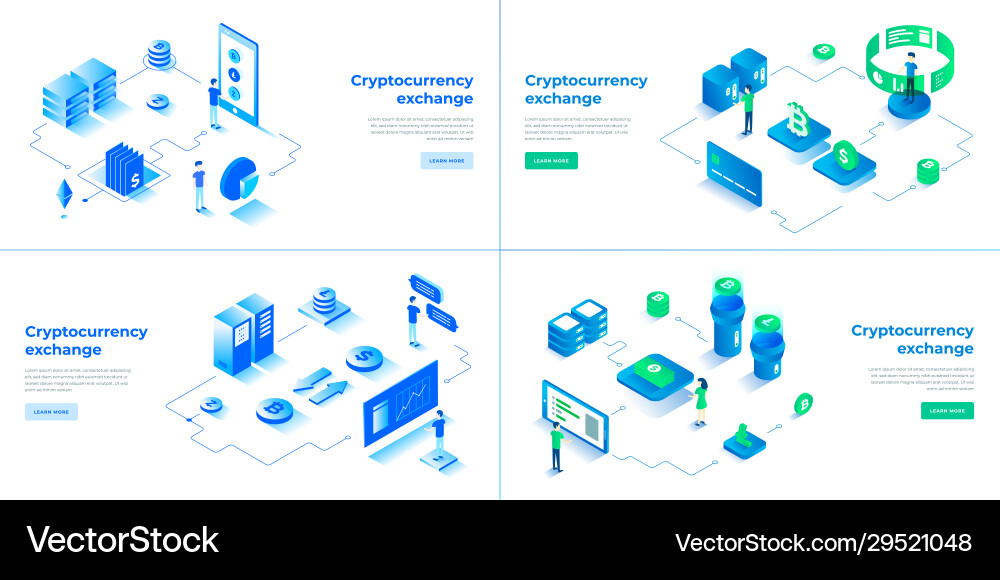 Cryptocurrency exchange and blockchain 3d vector image