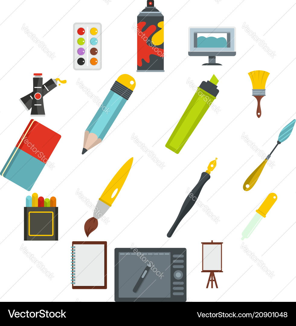 Design and drawing tools icons set in flat style Design and drawing tools icons set in flat style vector image