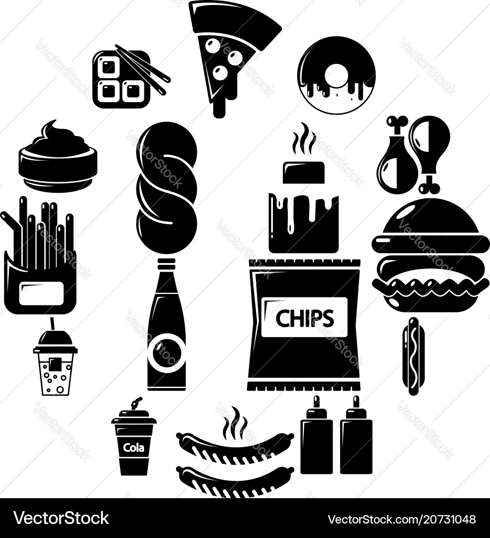 Fast food icons set simple style Fast food icons set simple style vector image