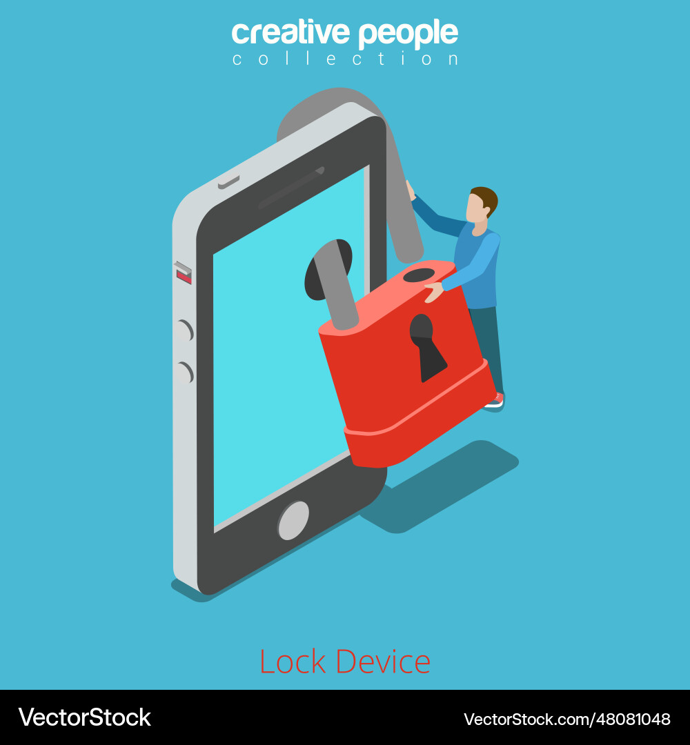 Lock your device secure content concept micro man vector image