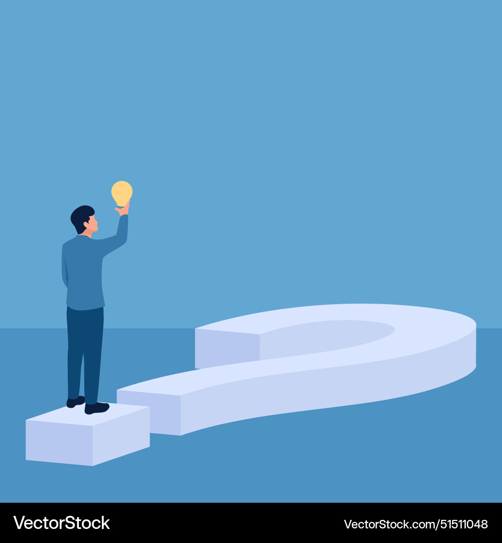 Man carrying a lamp over question mark lying Man carrying a lamp over question mark lying vector image