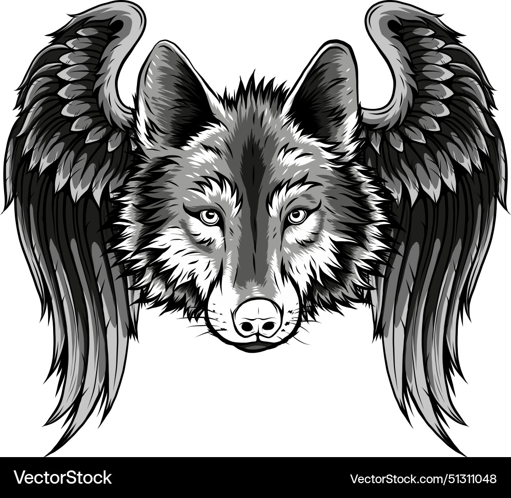 Monochrome wolf with wings Royalty Free Vector Image