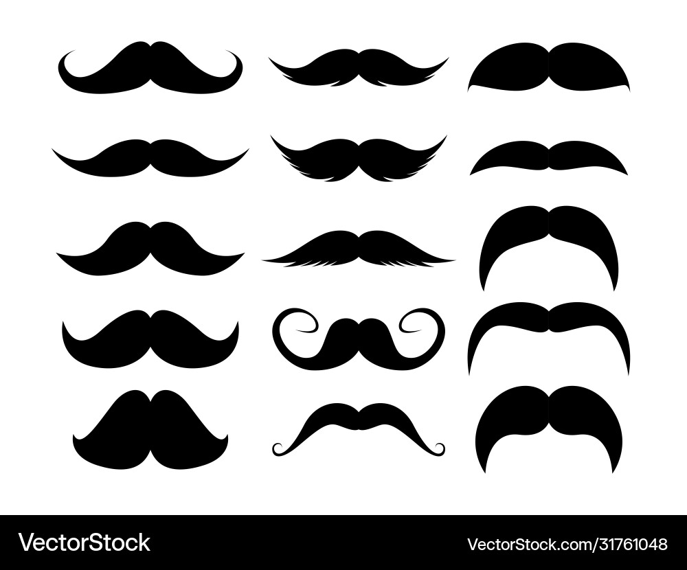 Set mustaches black silhouette adult man Set mustaches black silhouette adult man vector image