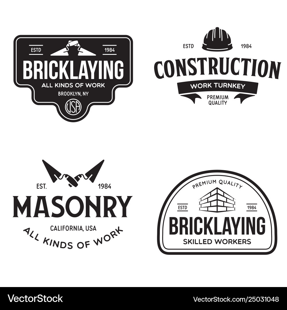 Set vintage construction and bricklaying labels Set vintage construction and bricklaying labels vector image