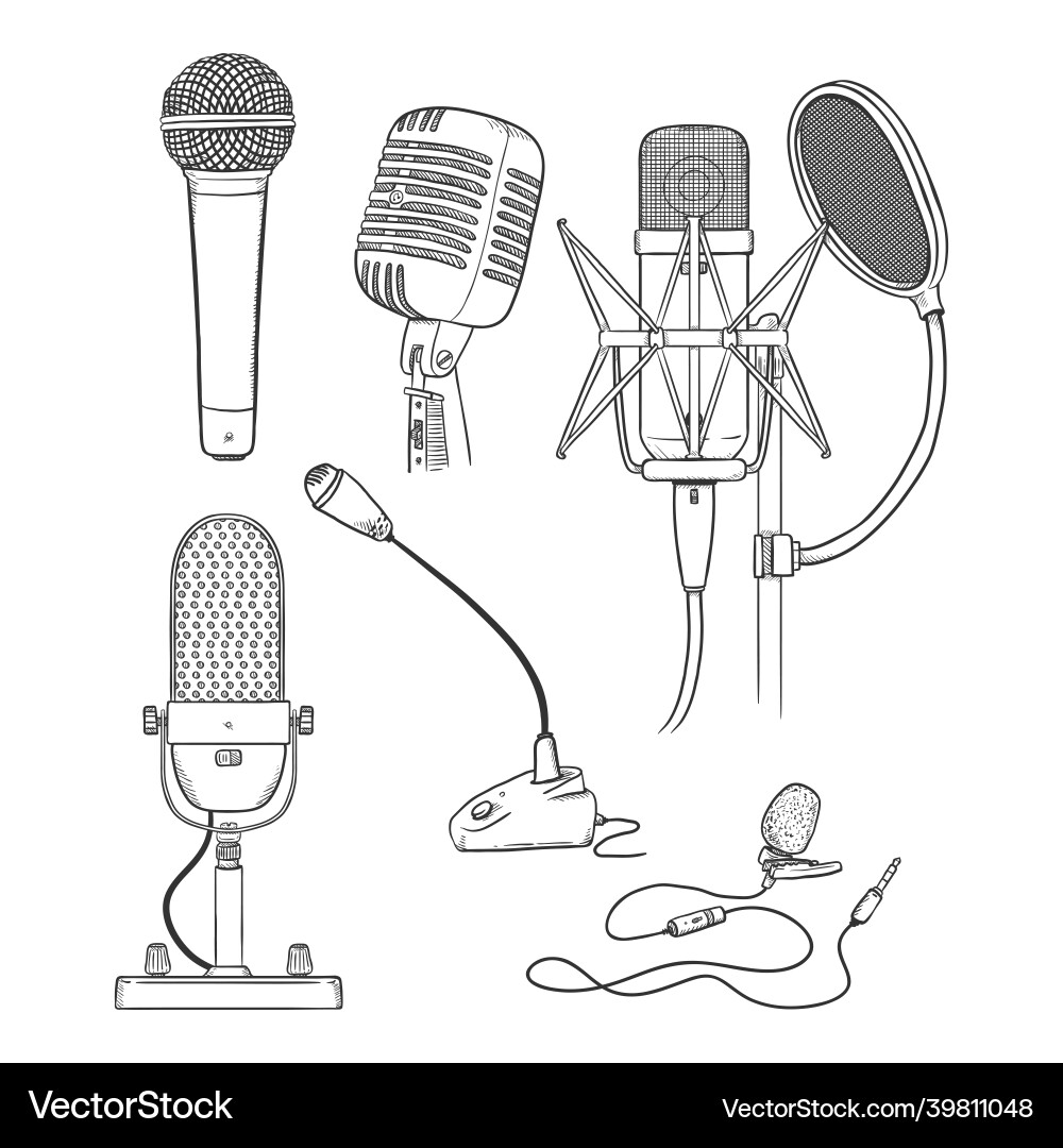 Sketch set of microphone different types Sketch set of microphone different types vector image