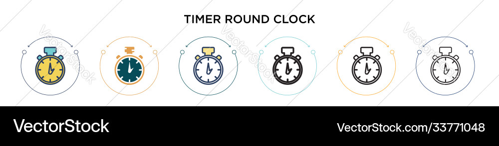 Timer round clock icon in filled thin line vector image