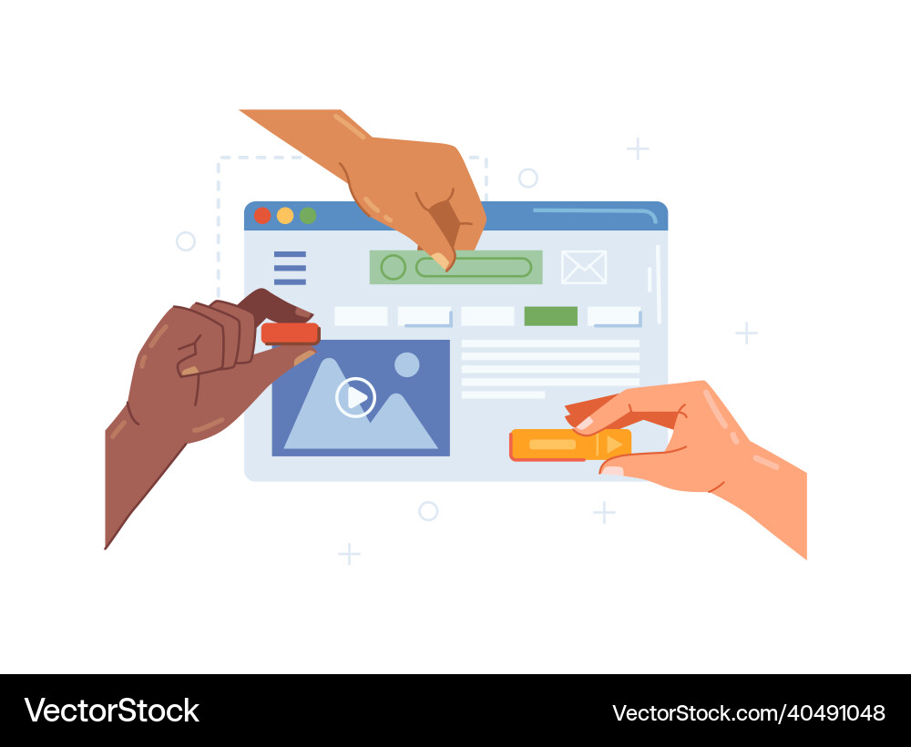 User interface designing desktop and hands editing vector image