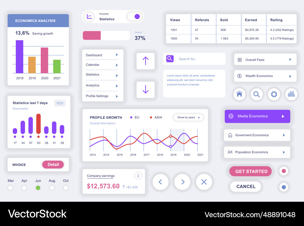 User interface elements set for accounting mobile Vector Image