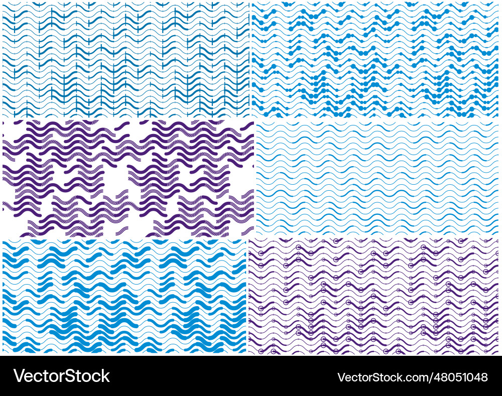 Wavy technical lines seamless patterns set Vector Image