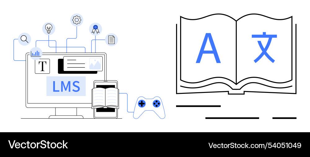 Digital learning management system with open book Digital learning management system with open book vector image