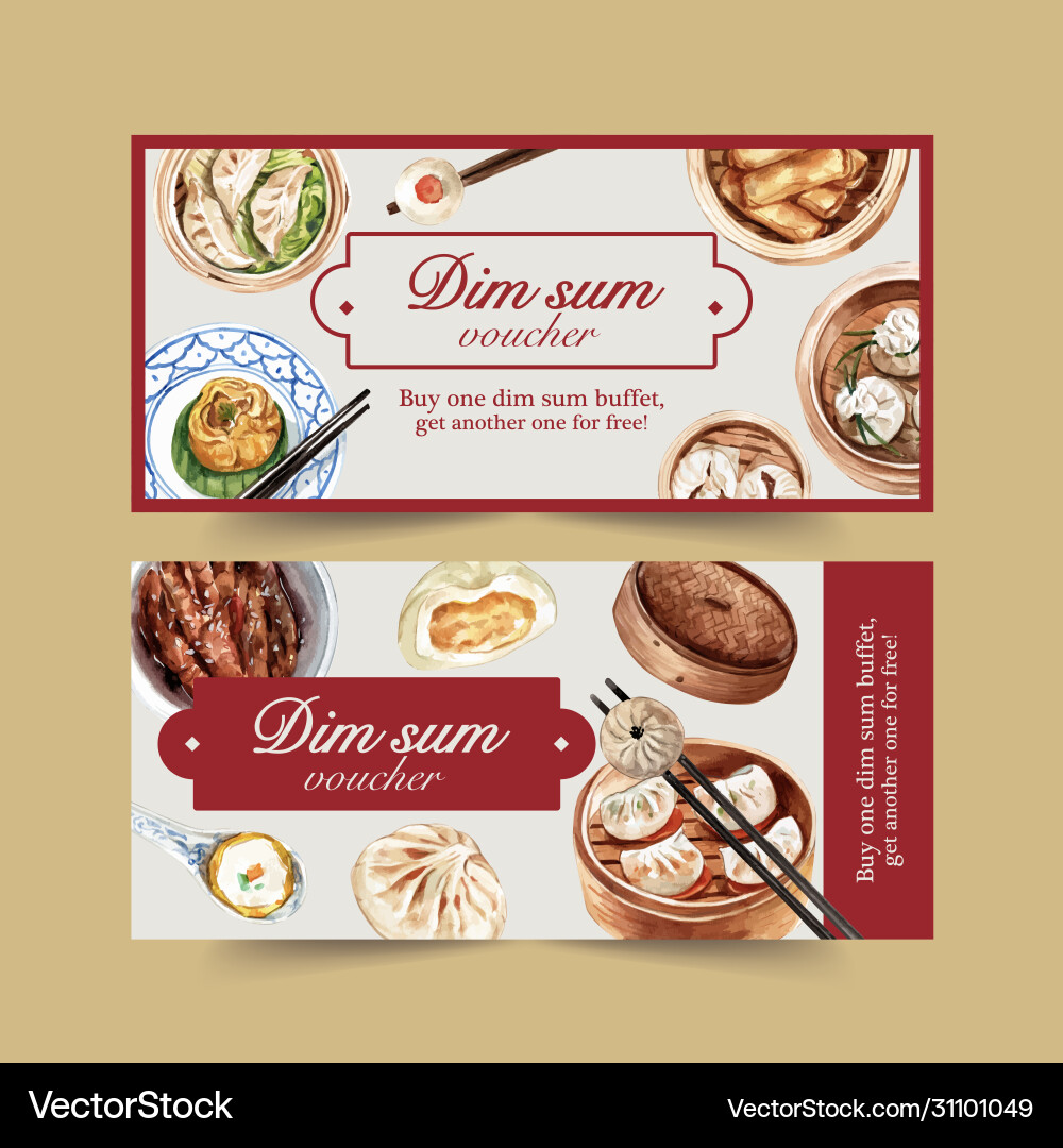 Dim sum voucher design with steamed bun dumpling vector image