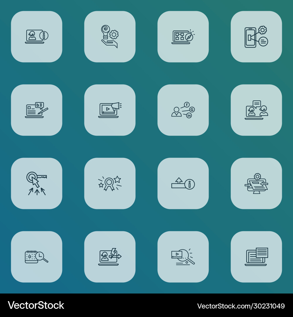 Engine icons line style set with page rank badge Vector Image