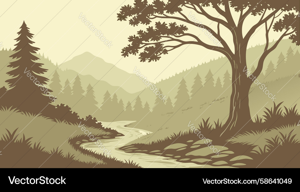 Rustic forest landscape with path and trees Vector Image