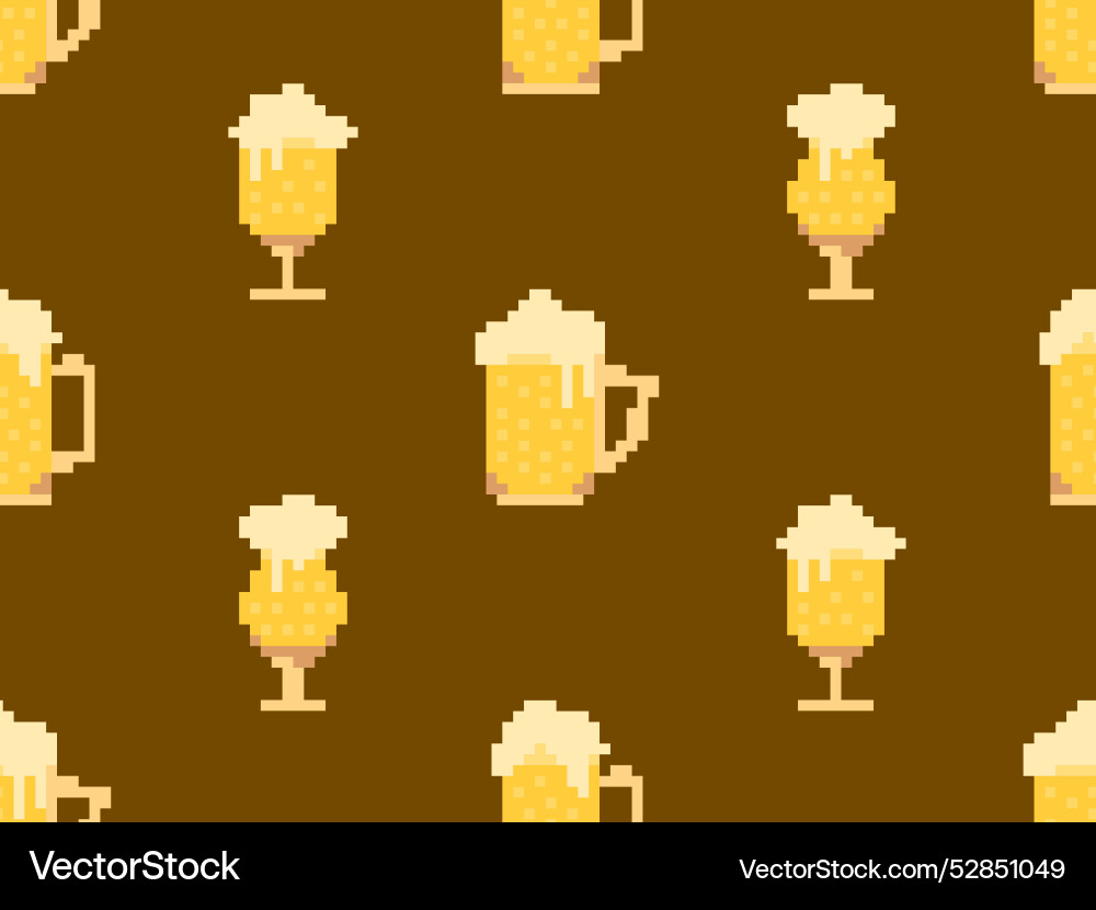 Seamless pattern with beer glasses in pixel style Seamless pattern with beer glasses in pixel style vector image