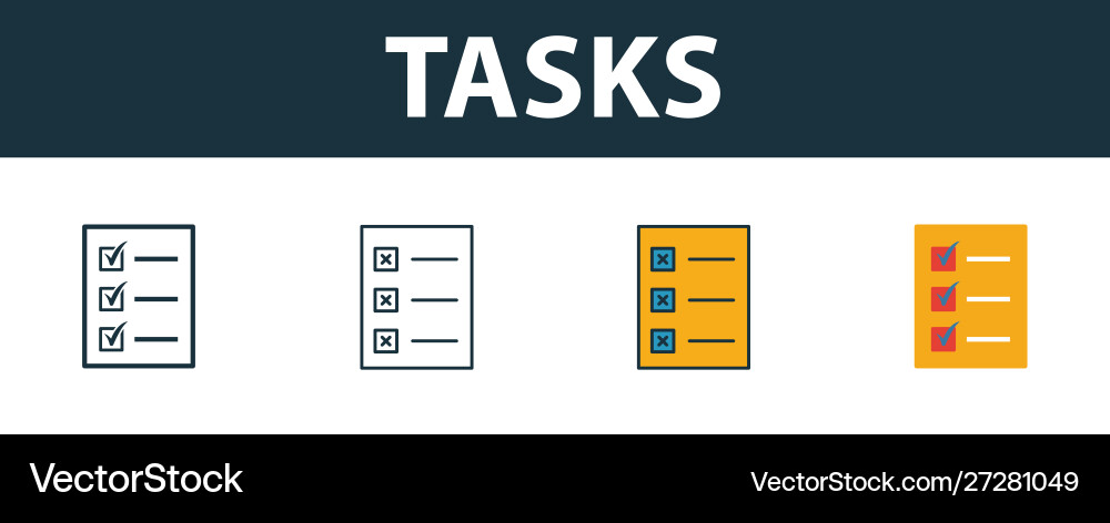 Tasks icon set premium symbol in different styles Tasks icon set premium symbol in different styles vector image