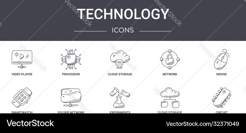 Technology concept line icons set contains Technology concept line icons set contains vector image
