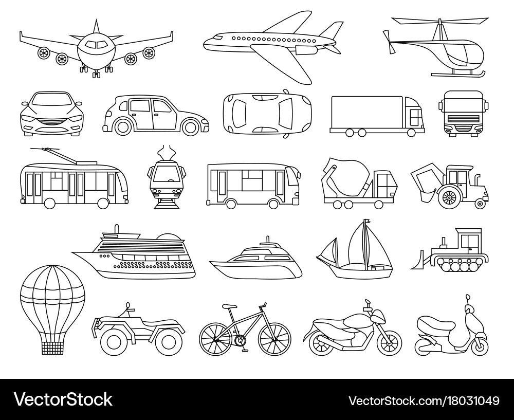 Transport Vehicles Coloring Page Vector Image