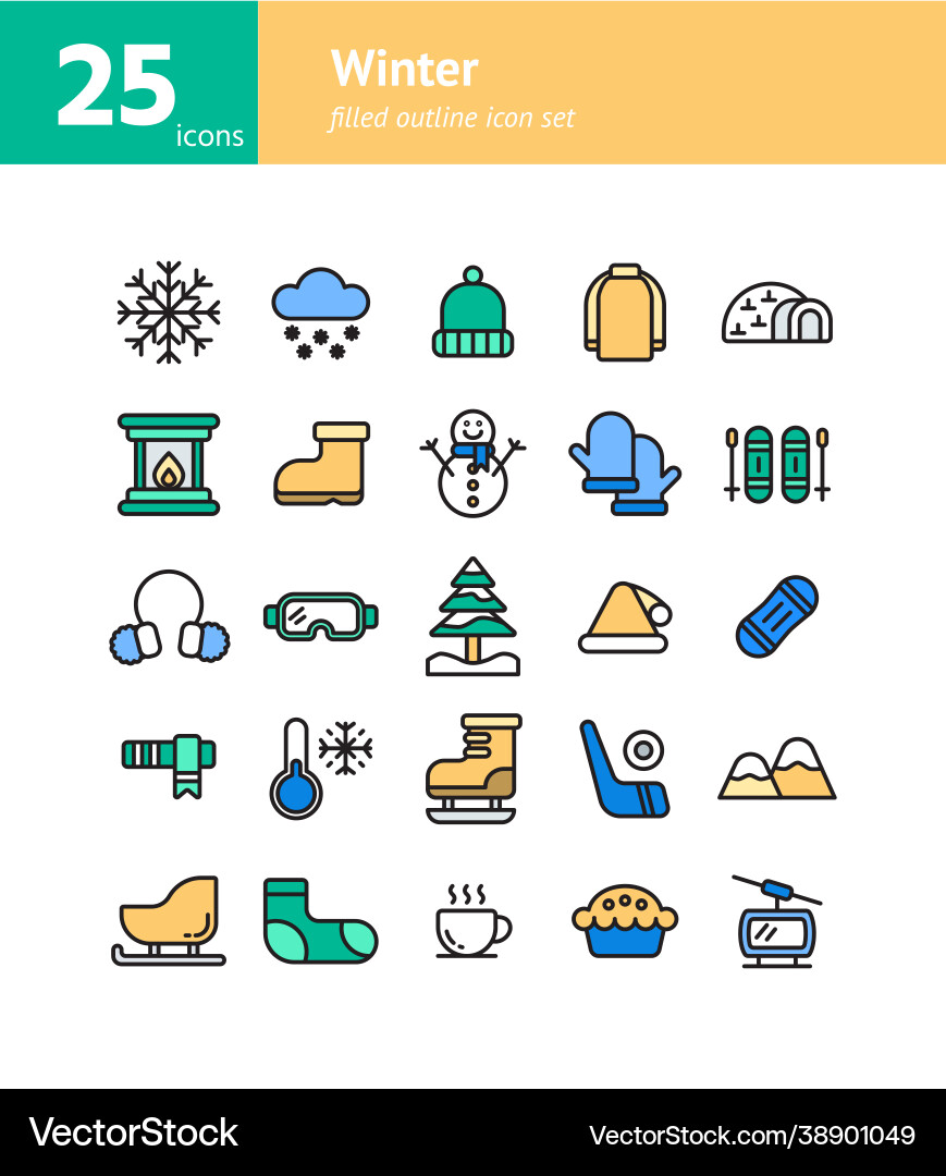 Winter filled outline icon set Winter filled outline icon set vector image