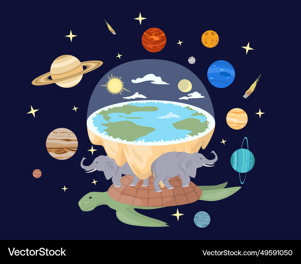 Ancient solar system with huge turtle elephants Ancient solar system with huge turtle elephants vector image